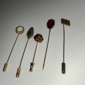 Vintage  Goldtone  and Gemstone Stick Pin Set Lot Of 5